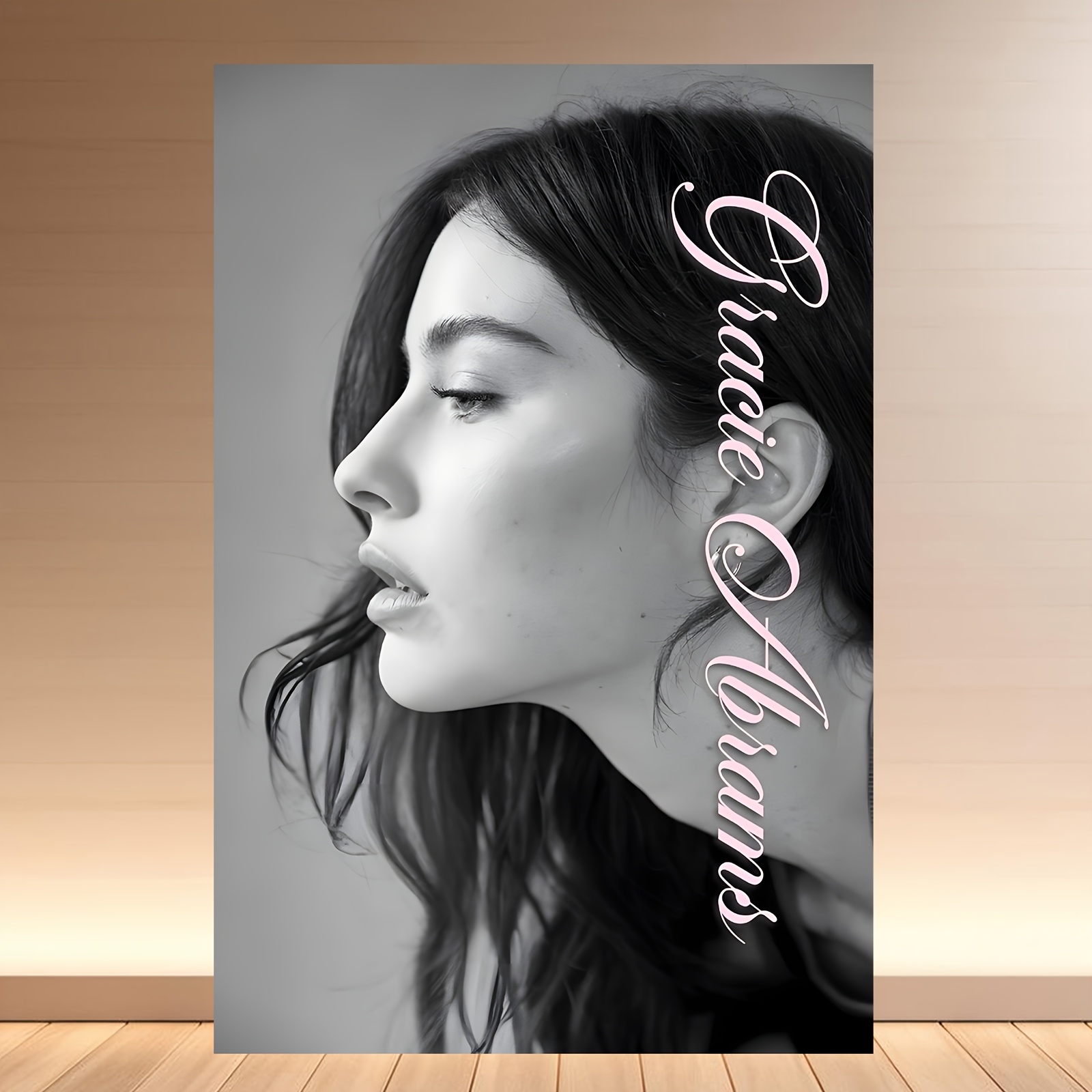 TEMU 1pc Toile Cadre - Portrait avec Écriture Cursive Rose, Poster de Musique Pop 12x18 Pouces pour Chambre à Coucher, Bureau, Salon, Décor Café -