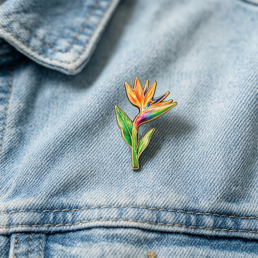 TEMU Épingle de revers émaillée SOLEVDO, 1 pièce, broche fantaisie en métal fleur de paradis, insigne de mode à thème floral tropical pour hommes et