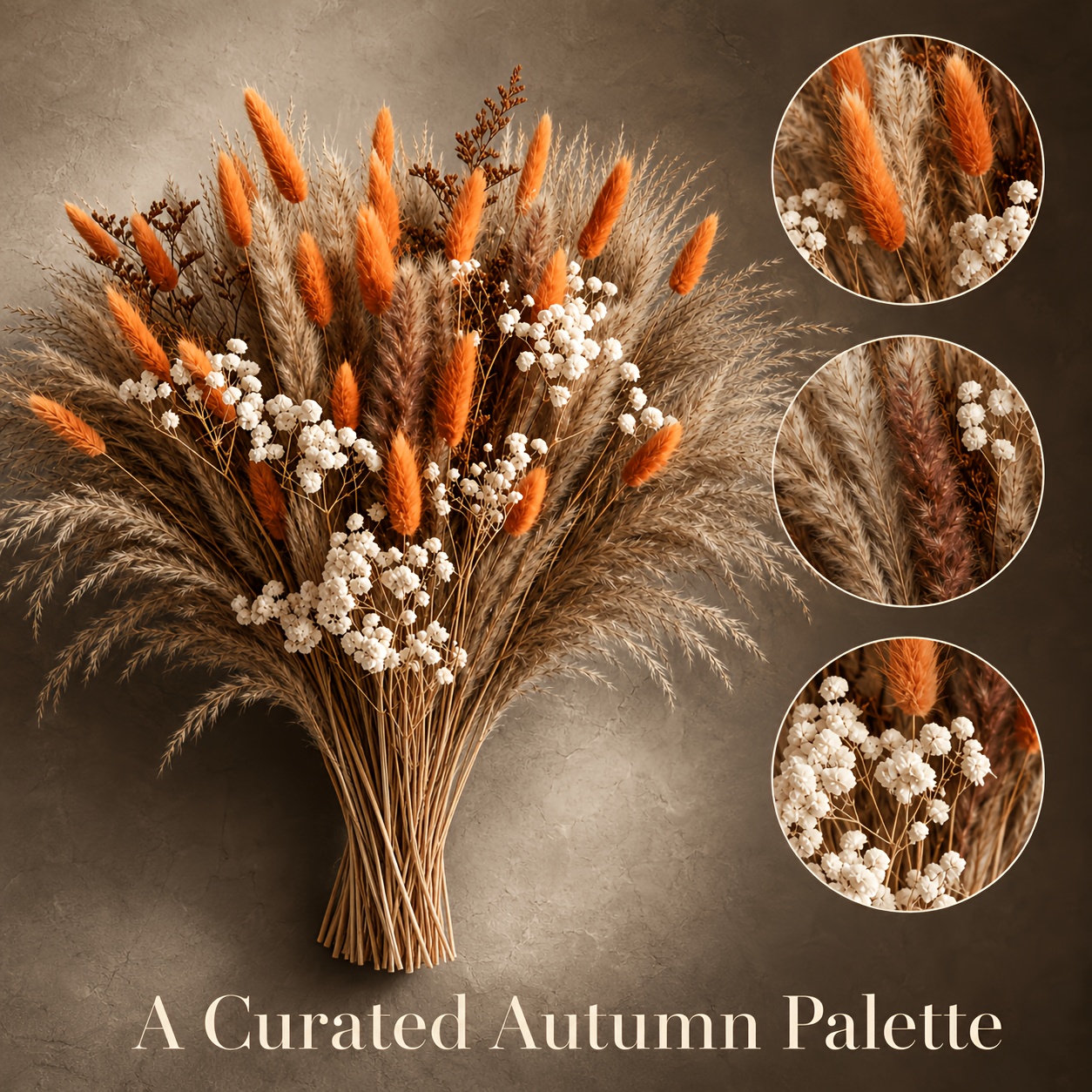Image of 80pcs Natural Preserved Orange Bunny Tail Grass Dried Flower Bouquet, Fluffy Pampas Grass Floral Arrangement For Home Decor Autumn Theme Party Photo Prop