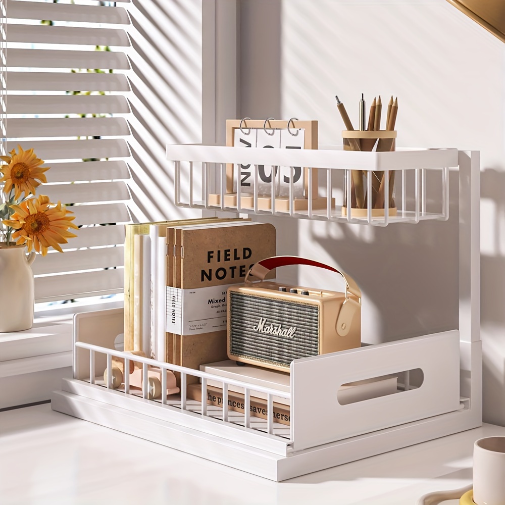 Étagère Télescopique Métal Sous évier - Organisateur De Lavabo Pour Cuisine, Salle De Bain, Bureau, Réglable En Largeur Et Hauteur - 2