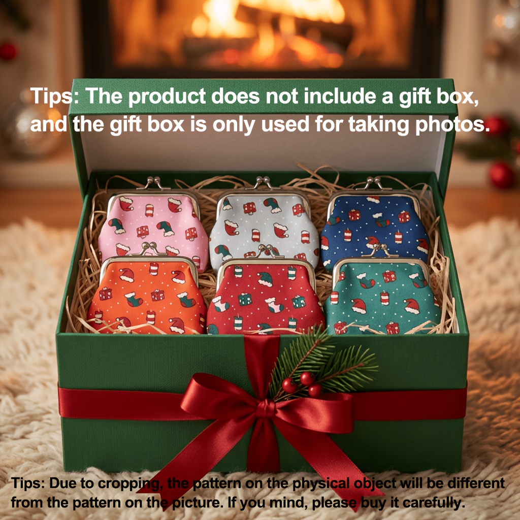 TEMU 6pcs Pack 6pcs Mini Christmas Wallets & Coin Purses Suitable For Christmas Stocking Stuffers, Key Holder Clutch With Mini Storage Bag For &,