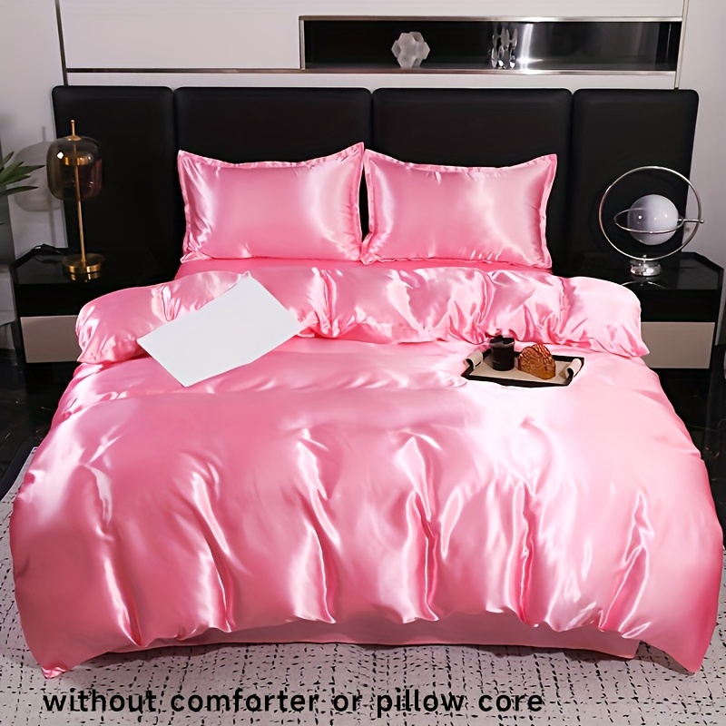 TEMU 3pcs Quilt Cover, Simple Solid Satin Bedding Set, Soft And Comfortable Bedroom Quilt Cover, 1*quilt Cover   2*pillowcase, Without Core