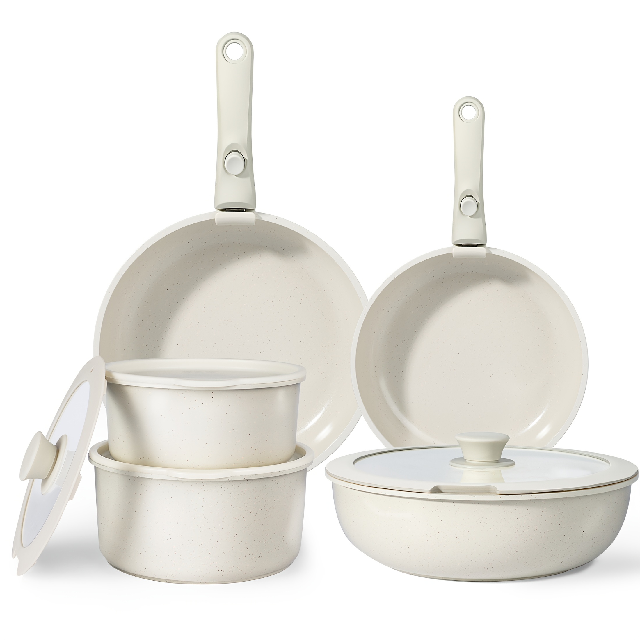 Gipp 5/11pcs Pots And Pans Set, Detachable Removable Handle Cookware, Induction Kitchen Set, Oven & Rv Safe White Cookware Set