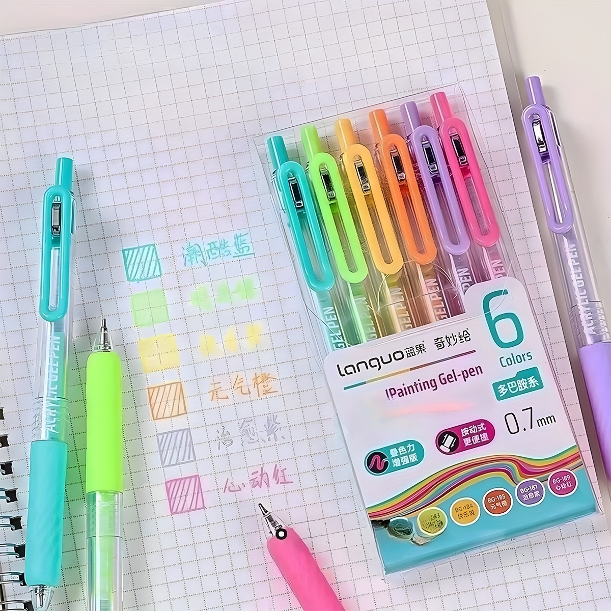 6pcs colored gel pens retractable colorful pens 0 7mm medium