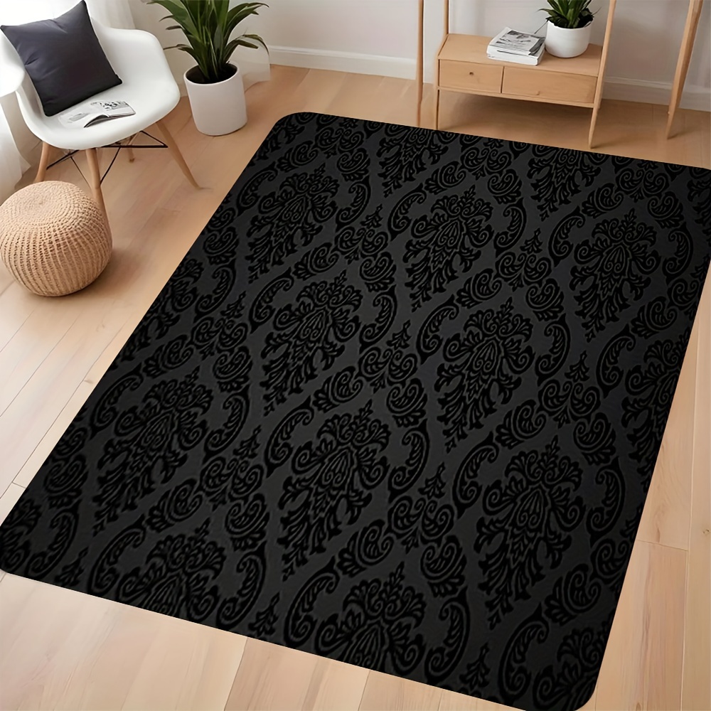 TEMU 1pc Minimalist Black Patterned Carpet Suitable For Living Rooms, Bedrooms, Soft And Non-slip Rugs, Tension-resistant Living Rooms, Dormitories,