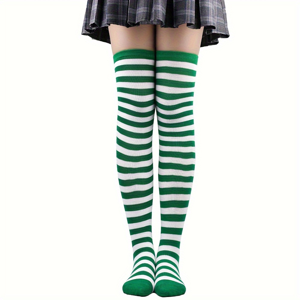 TEMU 1 Pair/3 Pairs/5 Pairs Fall Winter Mixed Color Over-the-knee Socks, Women's Long Socks, Calf Socks, Halloween Cosplay Thin Striped Socks,