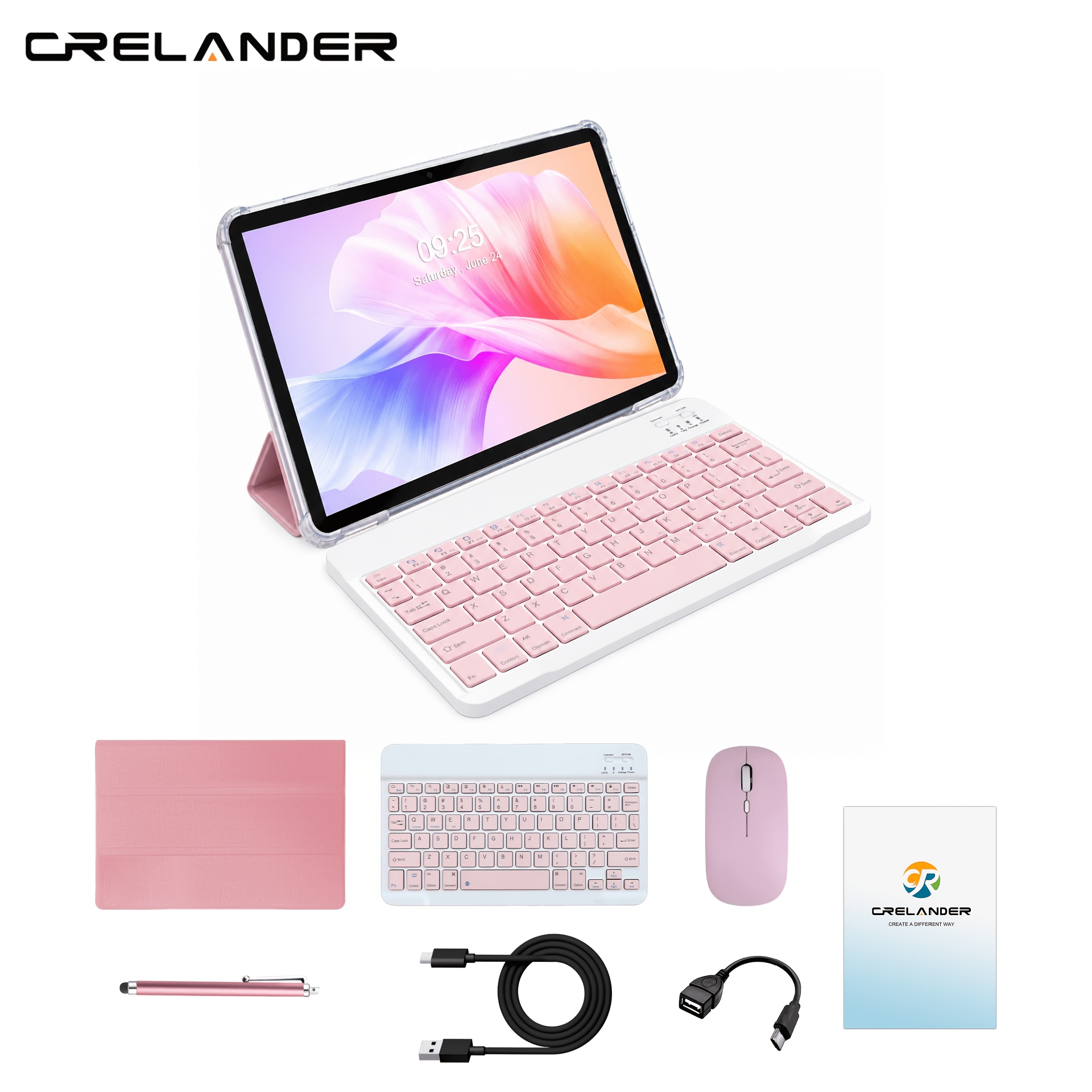 TEMU Crelander 2-in-1 Tablet 13, 1280x800 Resolution, 10.1-inch Lcd Display, 128gb Rom, 6gb (3 3gb Expandable) , With Black/pink Keyboard, Mouse,