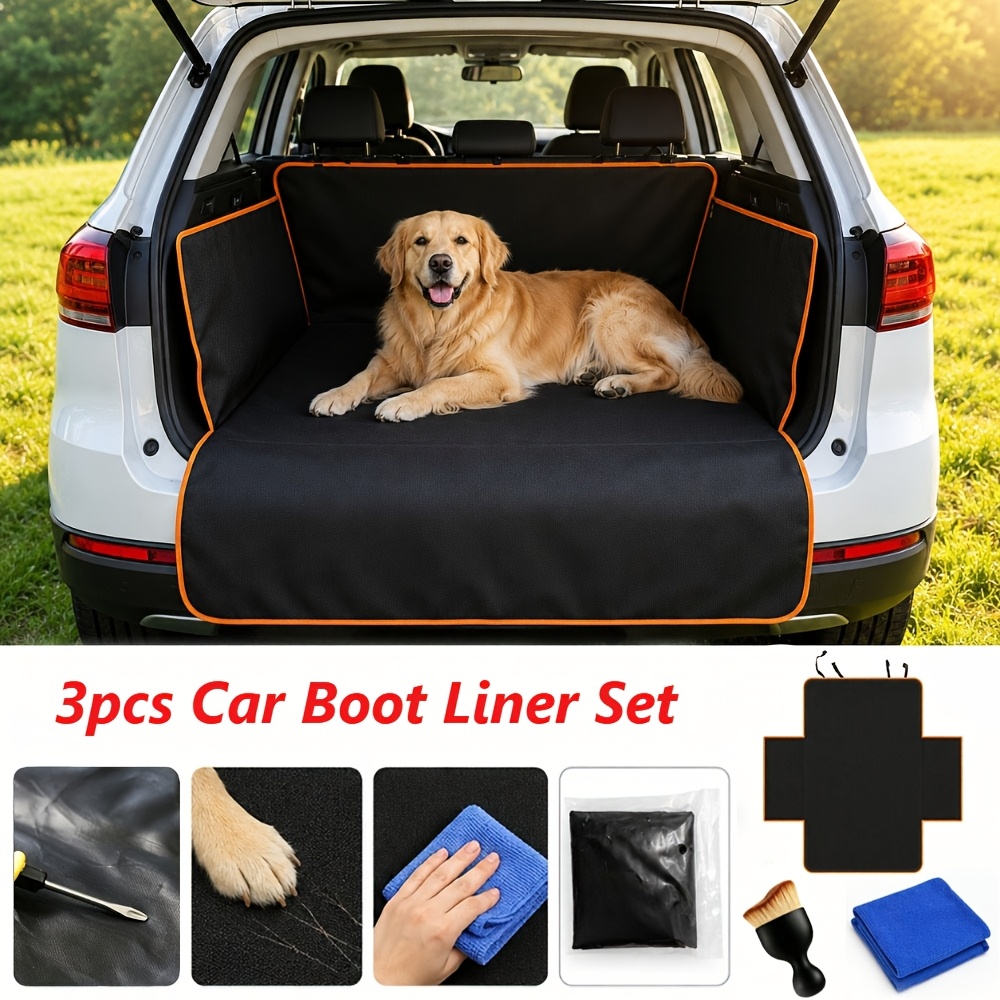 TEMU 3pcs Car Trunk Mat Set, Includes 1pc Trunk Mat, 1pc Car Interior Brush And 1pc Cleaning Cloth, Keeps Trunk , Lightweight But Scratch-resistant,