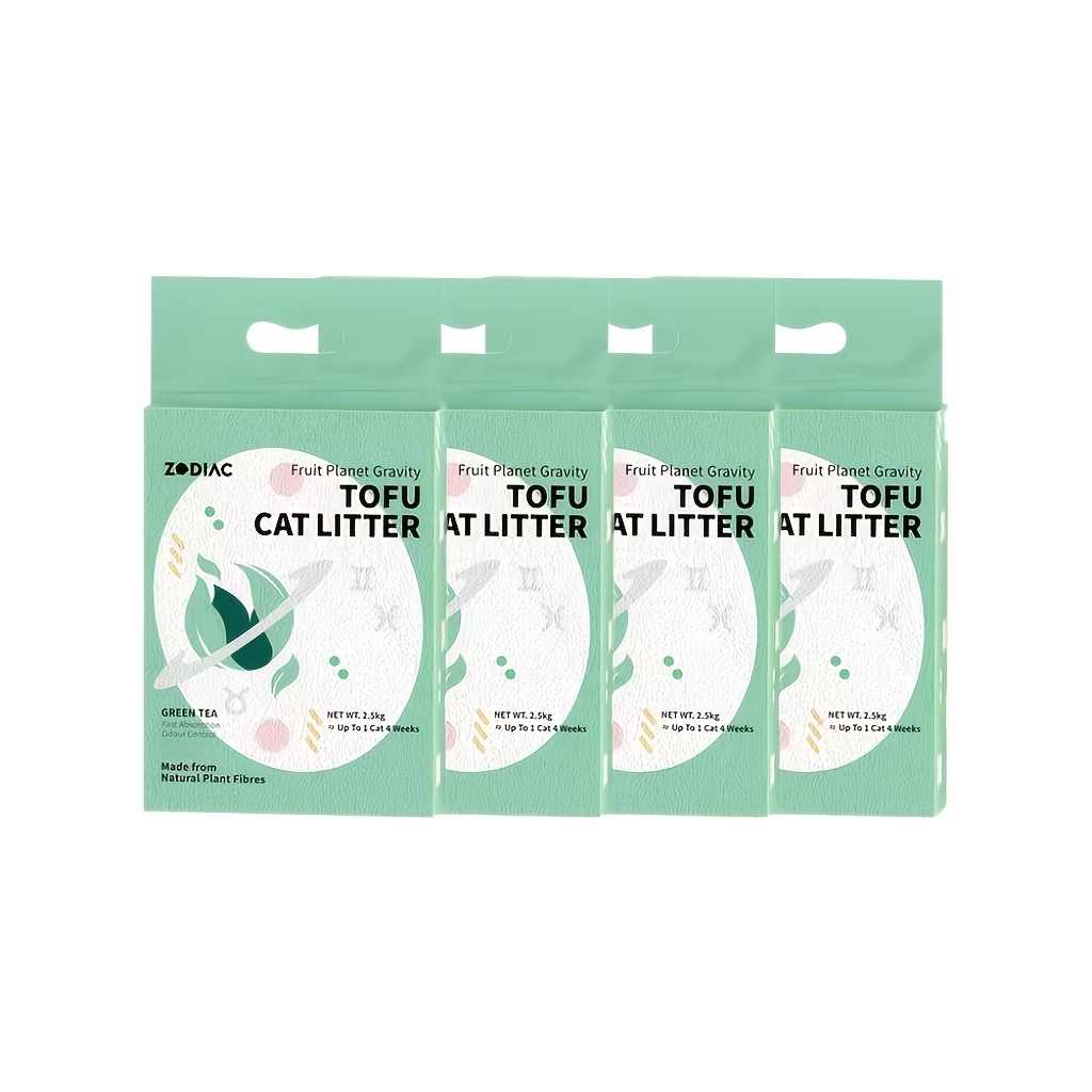 ZODIAC Green Tea And Fruity Scented Tofu Cat Litter, Fast Clumping And Flushable Odor Control Pet Litter (4 Pack, 2.5Kg X 4)