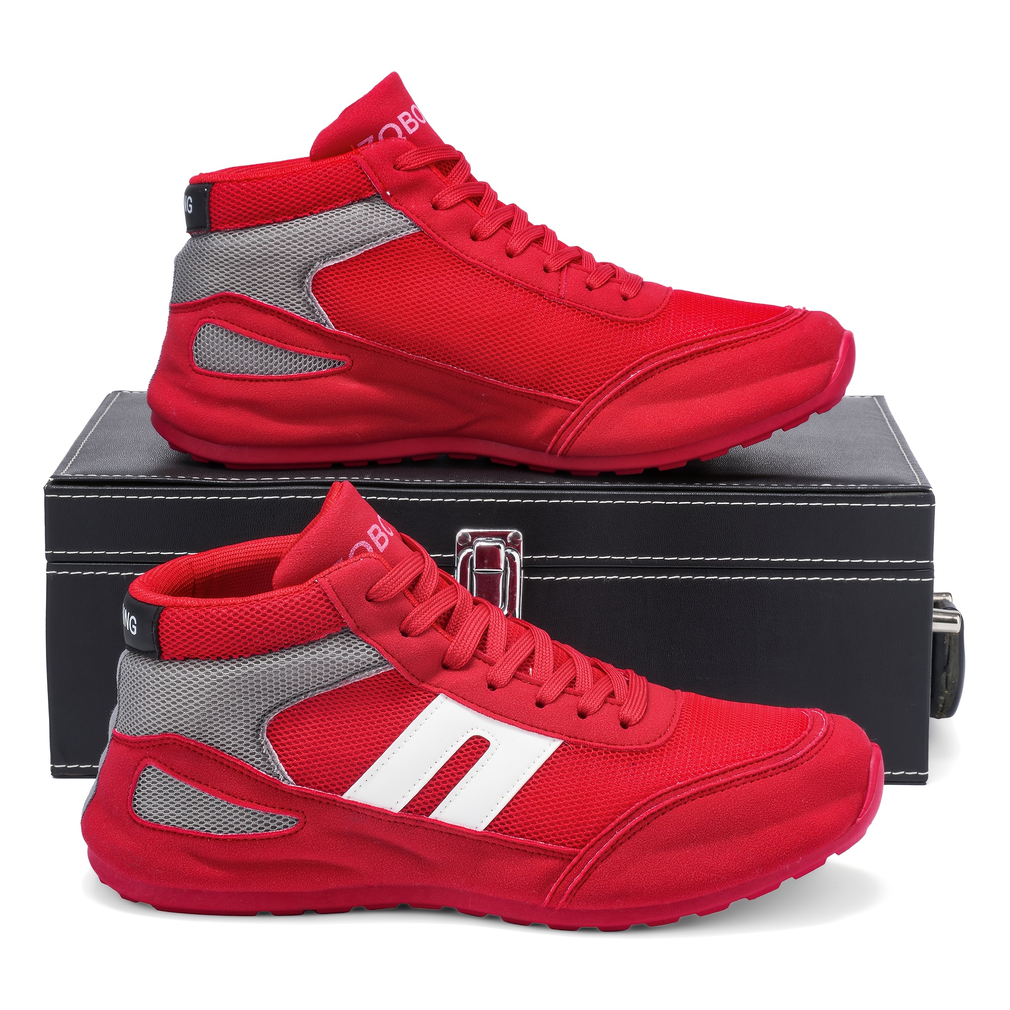 TEMU Men's Thickened Wide Toe Sports Outdoor Shoes - Mid- Upper, Durable Pvc Sole, Fabric Hiking Pad, Gym, Casual Wear - Red/black/. Comfortable.