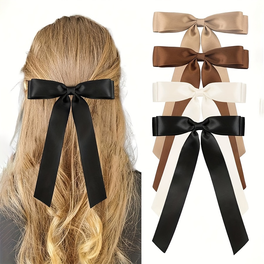 

Vintage Elegance Bow Tie Hair Clips Set - Fabric Bow Shaped Hair Accessories, Elegant Long Tail Satin Ribbon Barrettes For Women, Sweet Tassel Bow Hairpin Set, 4pcs, Applicable 14+