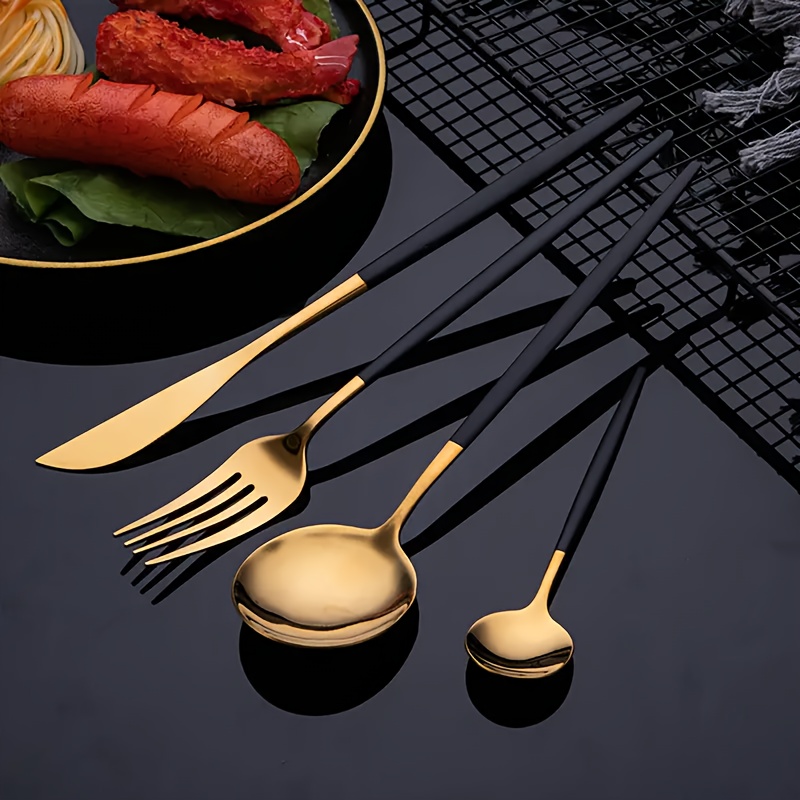 TEMU Elegant 4pcs Stainless Steel Cutlery Set - Mirror Polished, Dishwasher Safe With Forks, Knives & Spoons - Durable Kitchen & Restaurant Essentials