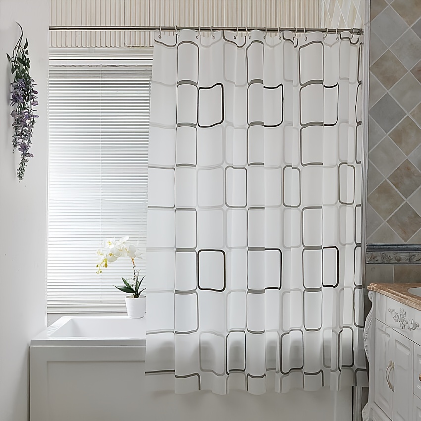 bathroom shower curtain white   180x200cm with 12 hooks ring