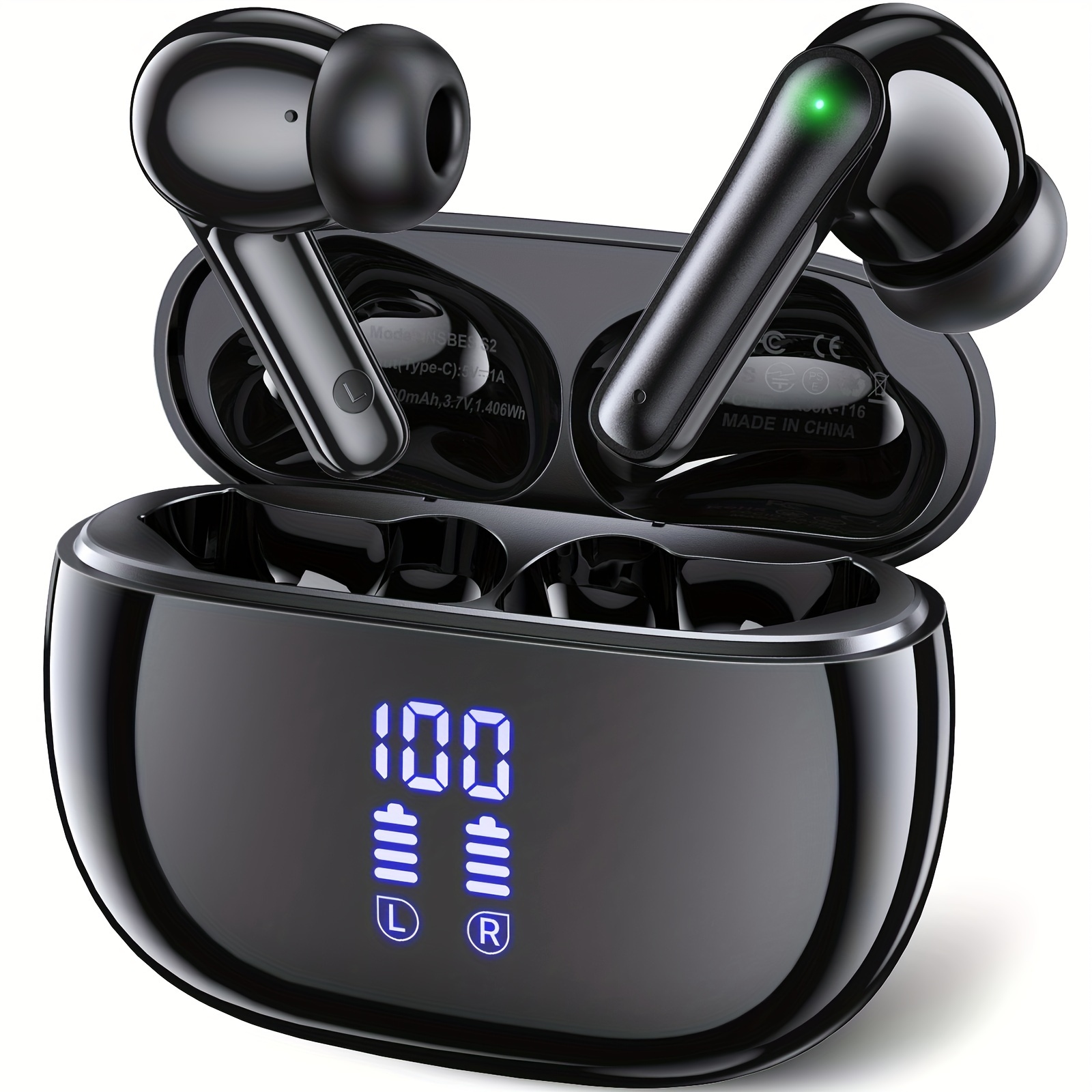 bluetooth earbuds 40hrs with charging case v5 3 touch control ear buds hi fi stereo with enc noise cancelling mic   display charging case stereo   earphones clear call earphones for sports workout