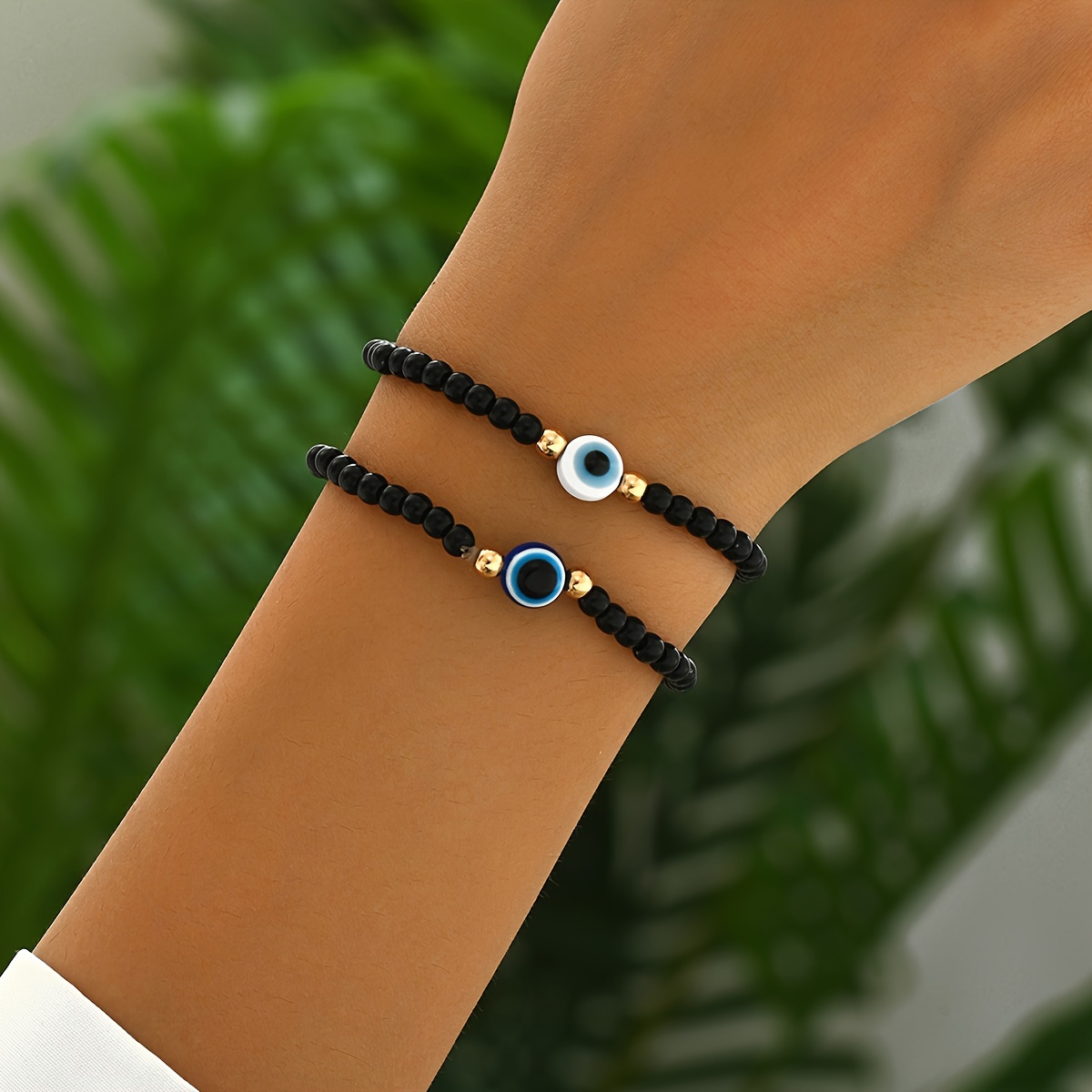 Set of 2 Retro Beaded Elastic Bracelets - Stylish Gift Accessories