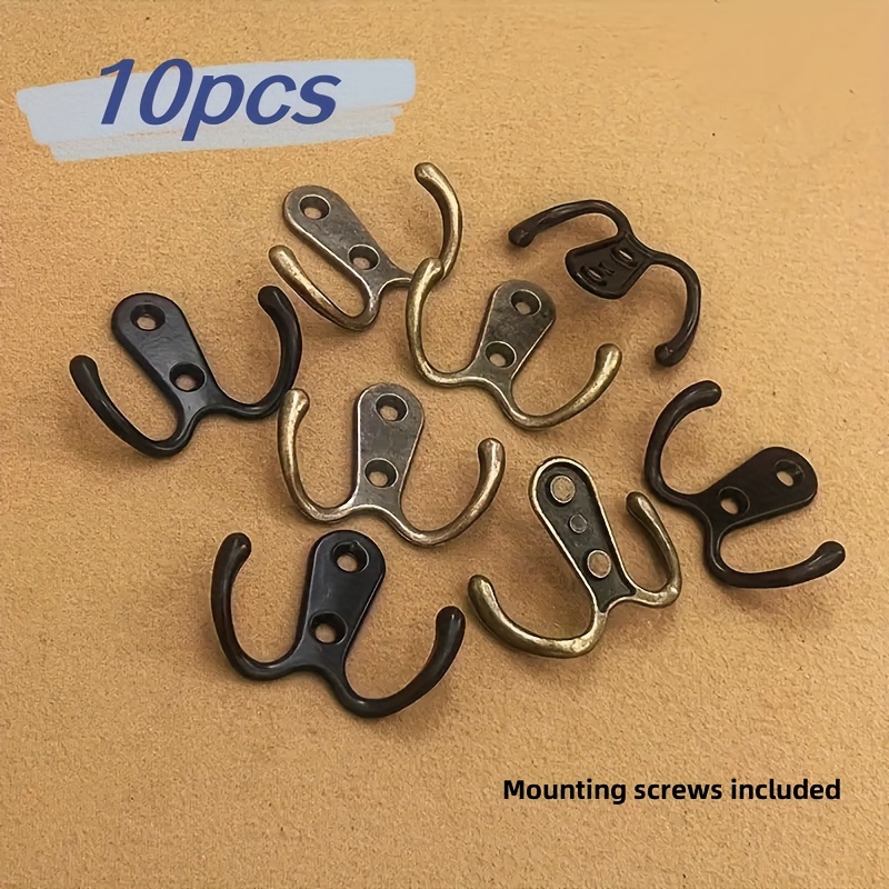 

10pcs/set Double Hooks, Vintage Style Clothes & Hat Hook, Wall & Door Mounted, Metal Coat Hooks With Mounting Screws