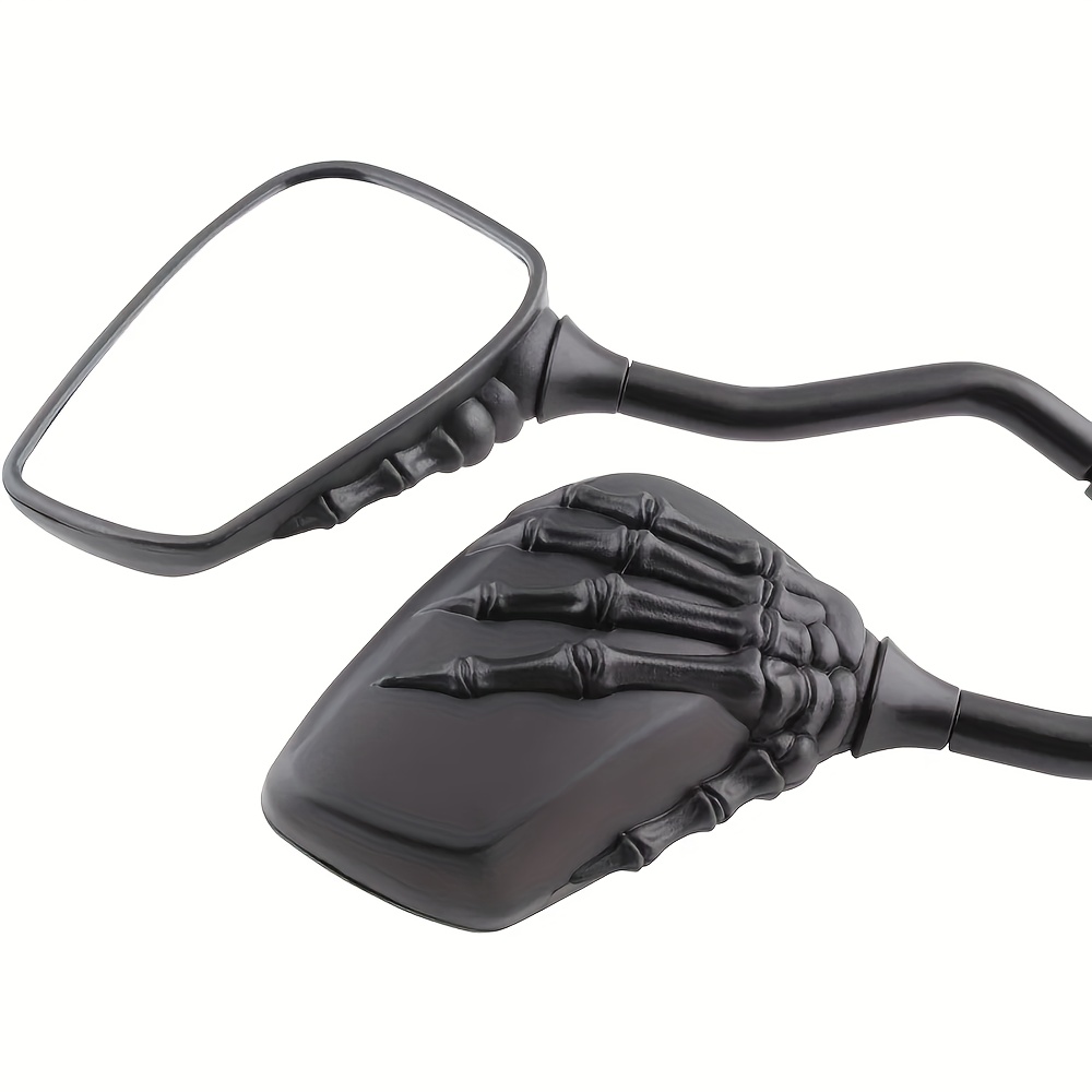 motorcycle rearview mirrors skull   black glossy   edgy claw like grip flat rectangular shape   for all bikes bike rearview mirrors skull hand grip intricate design Product details 6