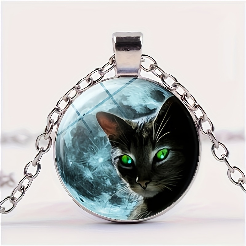 Collana in argento con gatto sulla luna