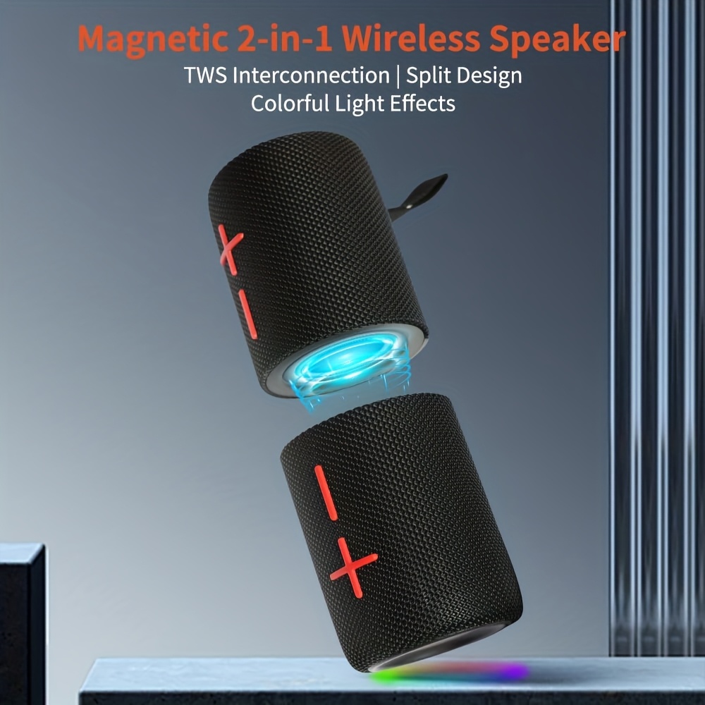 TEMU Altoparlante portatile wireless con audio dual split magnetico e RGB - compatibile con adattatore di alimentazione - per casa, viaggi, feste,