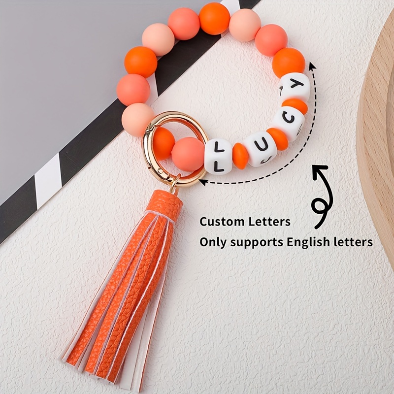 personalized pu leather keychain with silicone beads and tassel customizable with name or initials   school work or festive occasions details 16