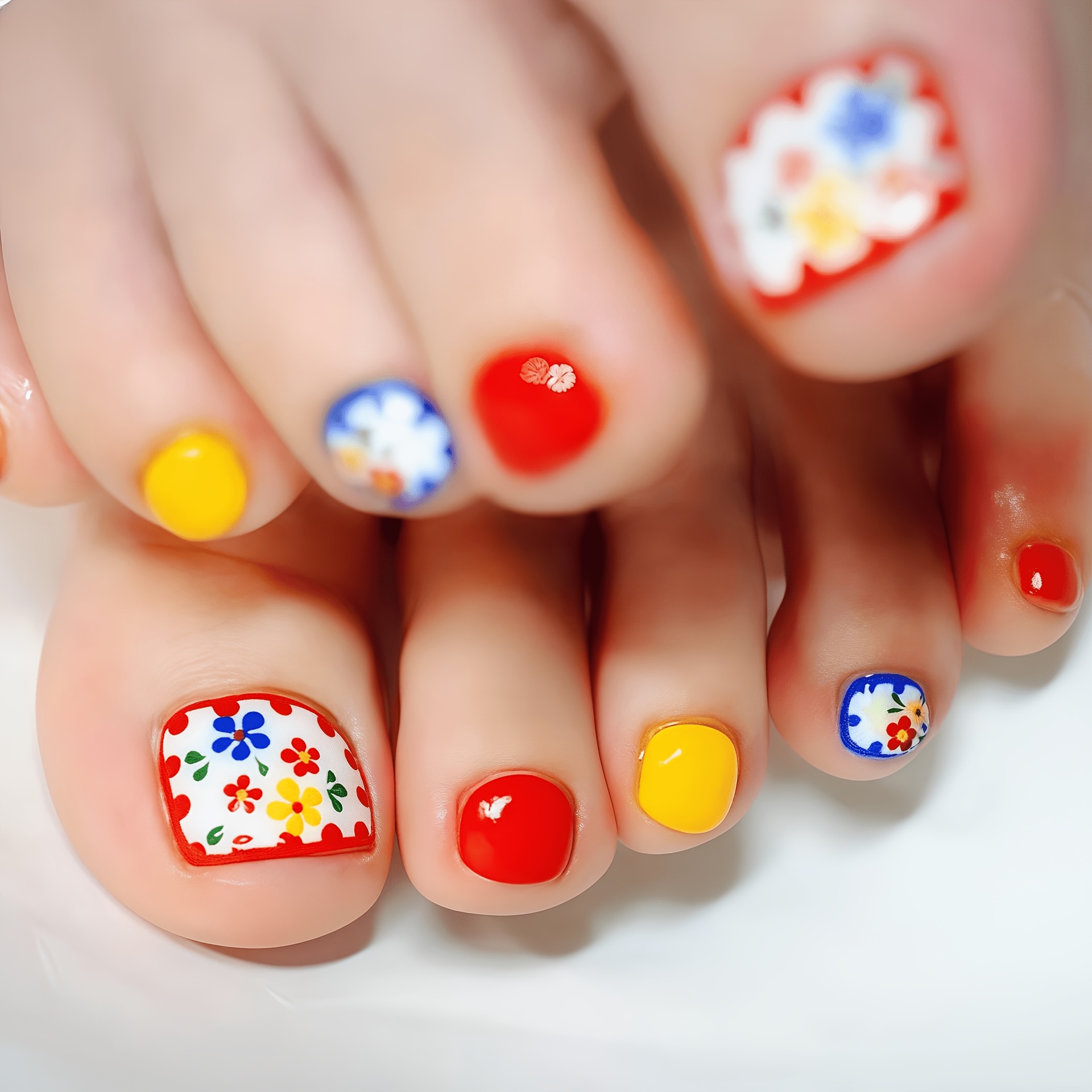 TEMU Instantly Enhance Your Charm. 24 Short-style Wearable Toenails. Summer Floral Nail Designs. Retro Vacation-style . Brightening And Cute Nail