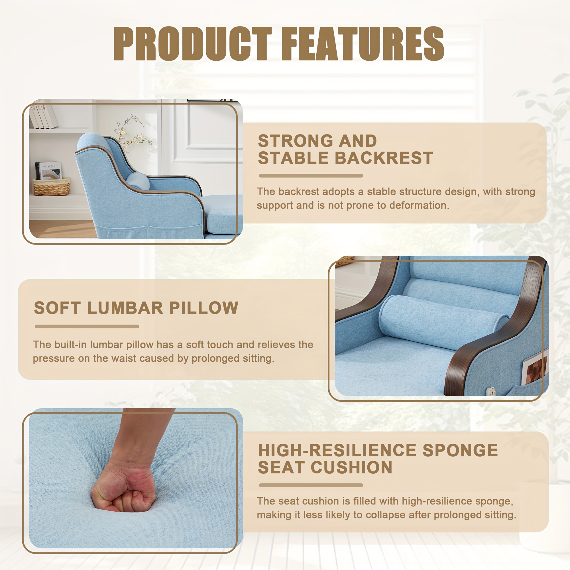 Large Indoor Chaise Lounge, Fabric Single Sofa Bed Featuring a Spacious Seat, Upholstered Relaxing Armchair, Reading Couch Collection for Living Room And Bedroom