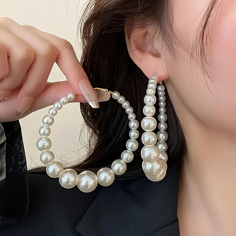 Image of Fashionable And Elegant White Hoop Earrings In A Vintage Exaggerated Style