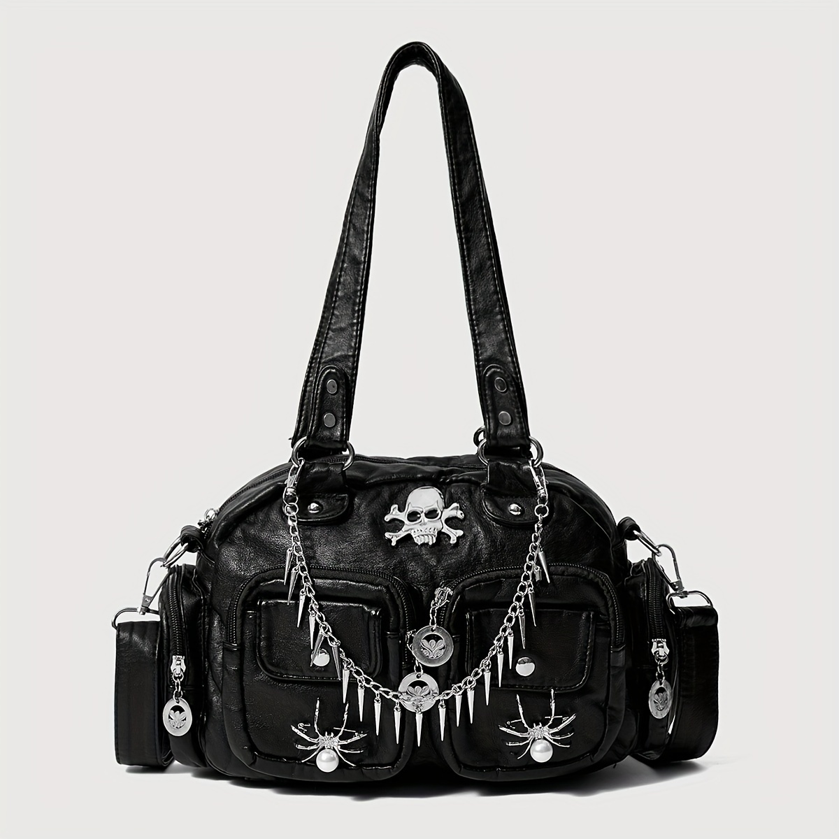 

Bag For , Halloween Skull And Spider Metal , Shoulder , , Water- Pu, Lined -