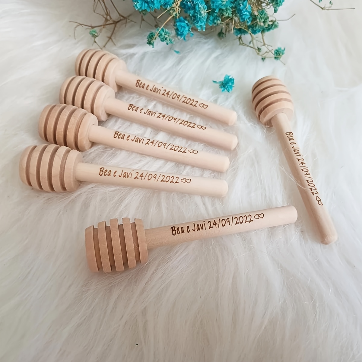 TEMU Cuillère à miel en bois personnalisée, bâton à miel gravé sur mesure, batteur à miel en bois personnalisé, cadeau de mariage pour (20 pièces, 8