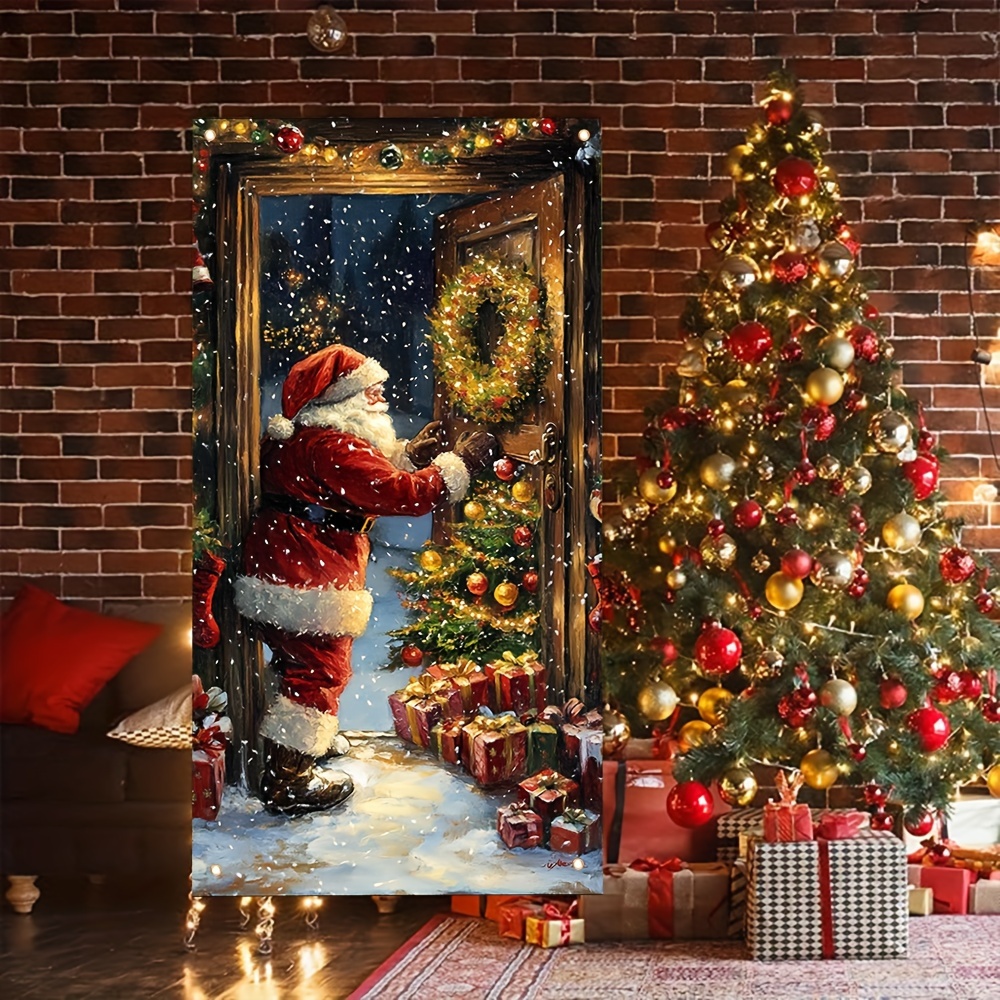 

Santa Claus Christmas Gift Door Banner - Polyester Porch Sign For Holiday And New Year's Eve Decor, Indoor/outdoor Use, No Electricity Required