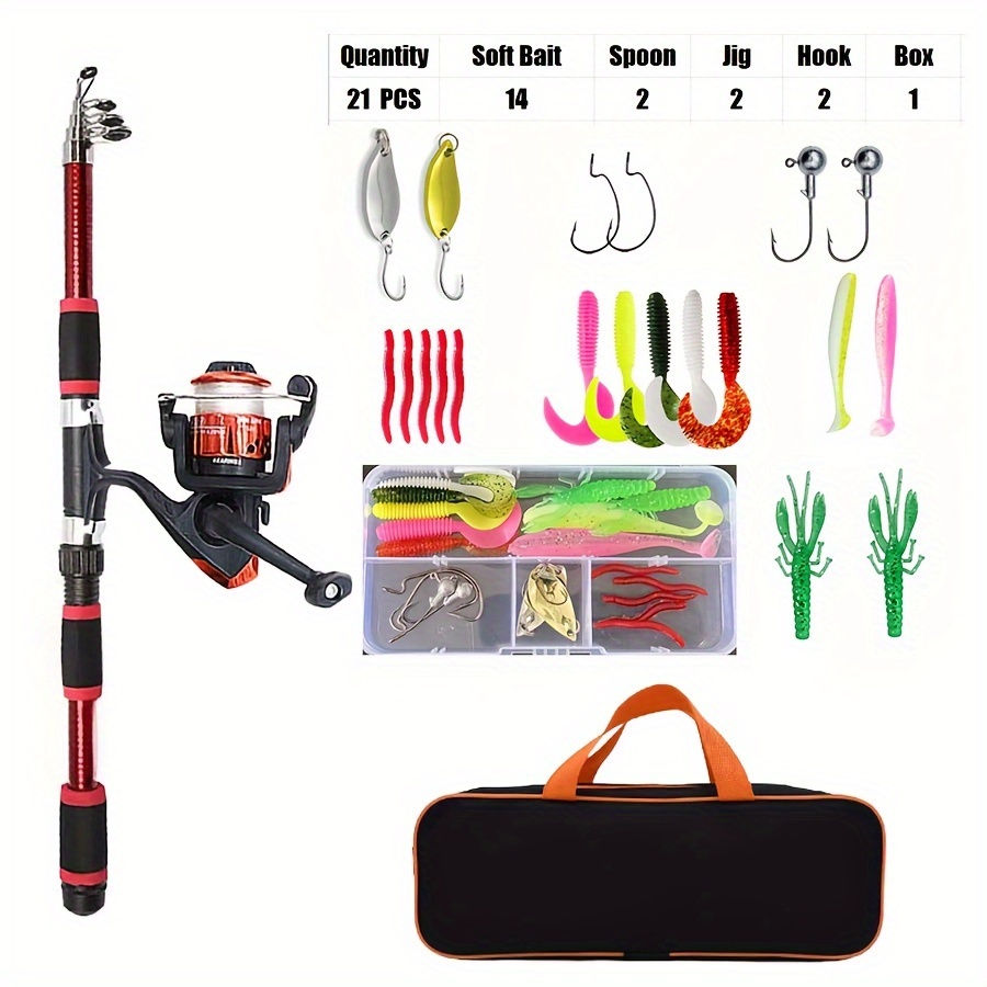 

Complete Fishing Rod Kit With Telescopic Pole, Reel, Lures & Hooks - For Freshwater & Saltwater