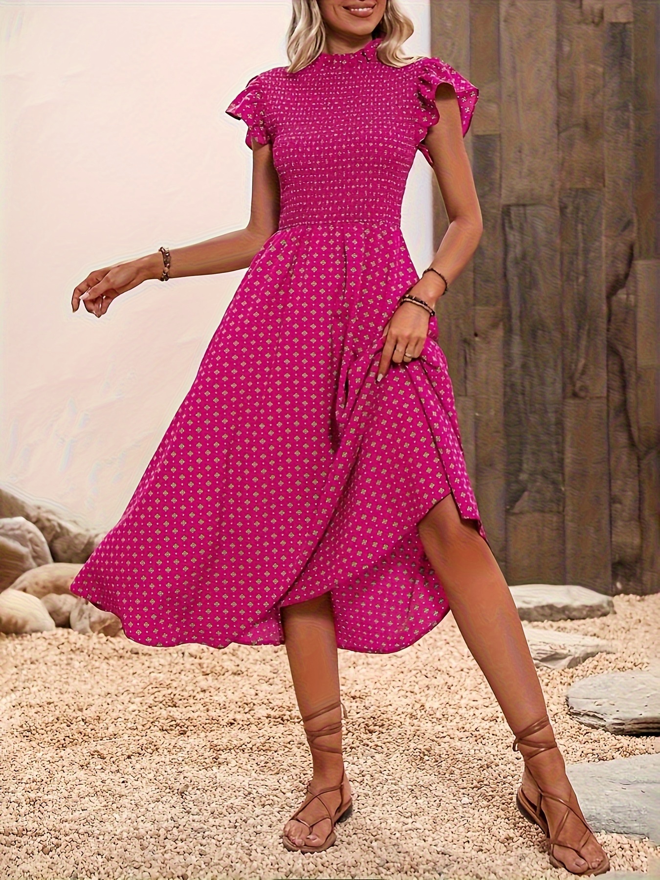 womens elegant geometric print puff sleeve dress a line midi - Temu  Kazakhstan