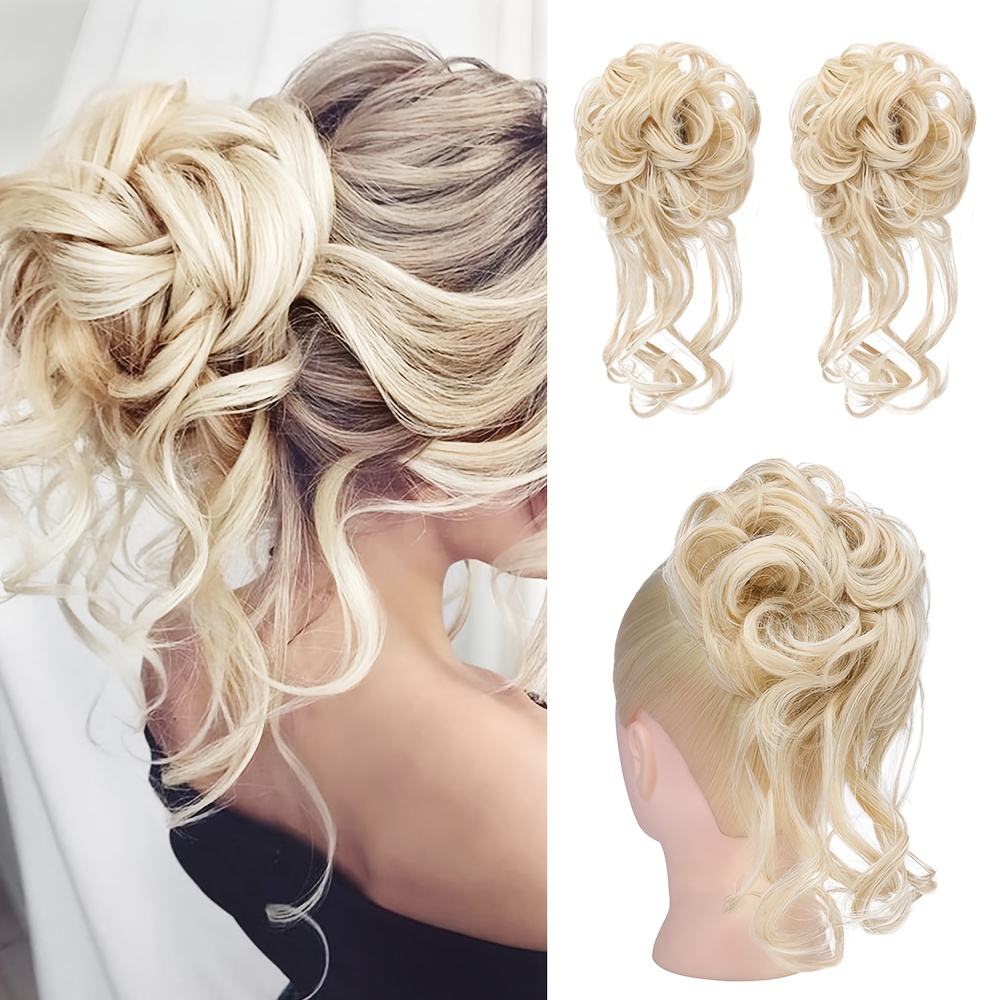 Image of 2pcs Set Of Synthetic Hair Bun, Messy Tassel Headband, 6-inch Headband With Long Curly Hair, Long Wavy Curls, Wig, Ponytail Suitable For Ladies' Halloween Parties, Wig Extensions