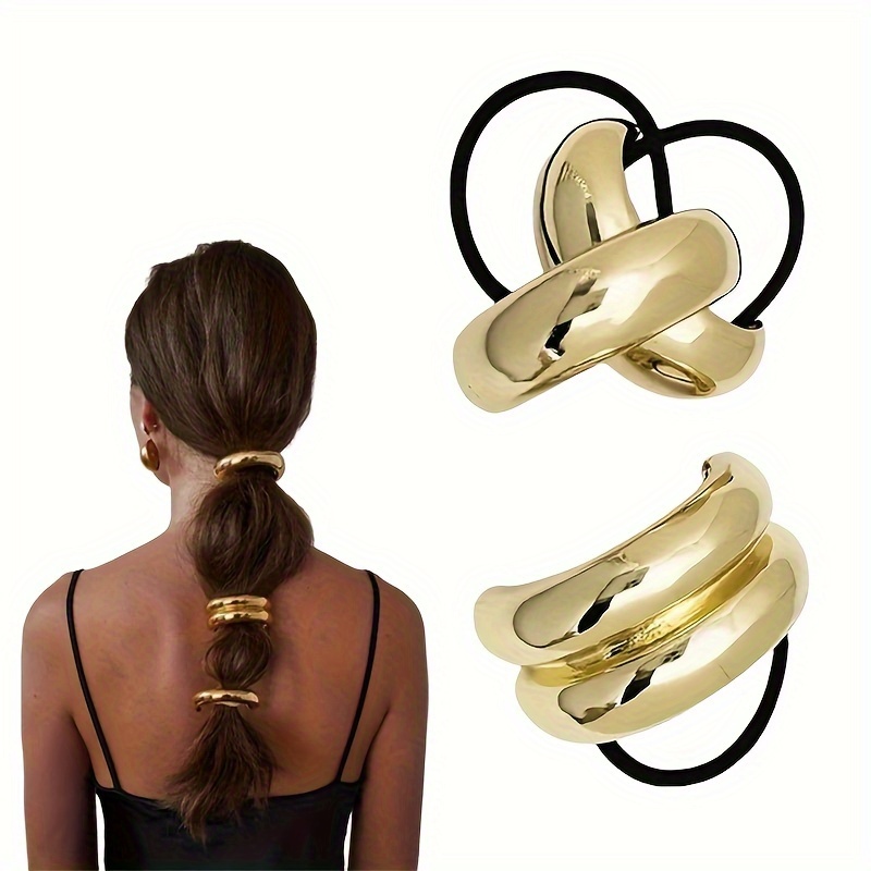 

3 Pcs Vintage Punk Golden Alloy Hair Ties, U-shaped Metal Elastic Hair Bands For Women, High Elasticity Hair Ropes For Classic Ponytail Wrap, Suitable For 14+ Age Group, Birthday Accessories Set