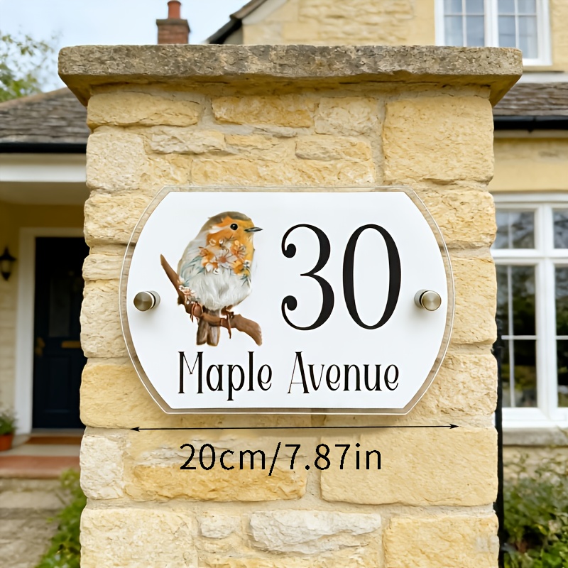 TEMU Custom Acrylic House Number And Address Plaques With Robin And Floral , High-quality Printing, A Personalized Gift For And , Includes