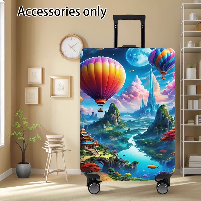 TEMU Travel Essential - Hot Air Balloon And Fantasy Landscape Pattern Luggage Cover, Elastic Travel Accessories For Spinner Luggage Only, Elastic