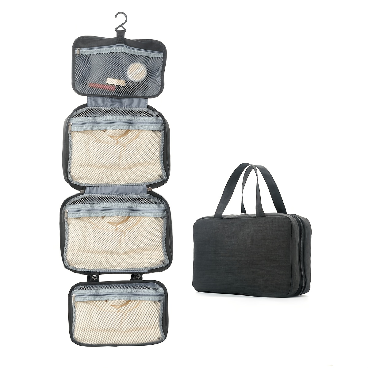 TEMU Sac de rangement suspendu à compartiments, grande pour organiser les cosmétiques, les produits de soin et les outils de maquillage. Trousse de