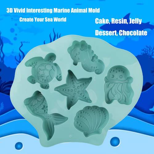 1pc 3d marine animal shaped silicone cake mold including seahorse turtle jellyfish shell mermaid tail shaped mold non stick baking mold suitable for wedding cakes chocolate jelly holiday desserts baking tools