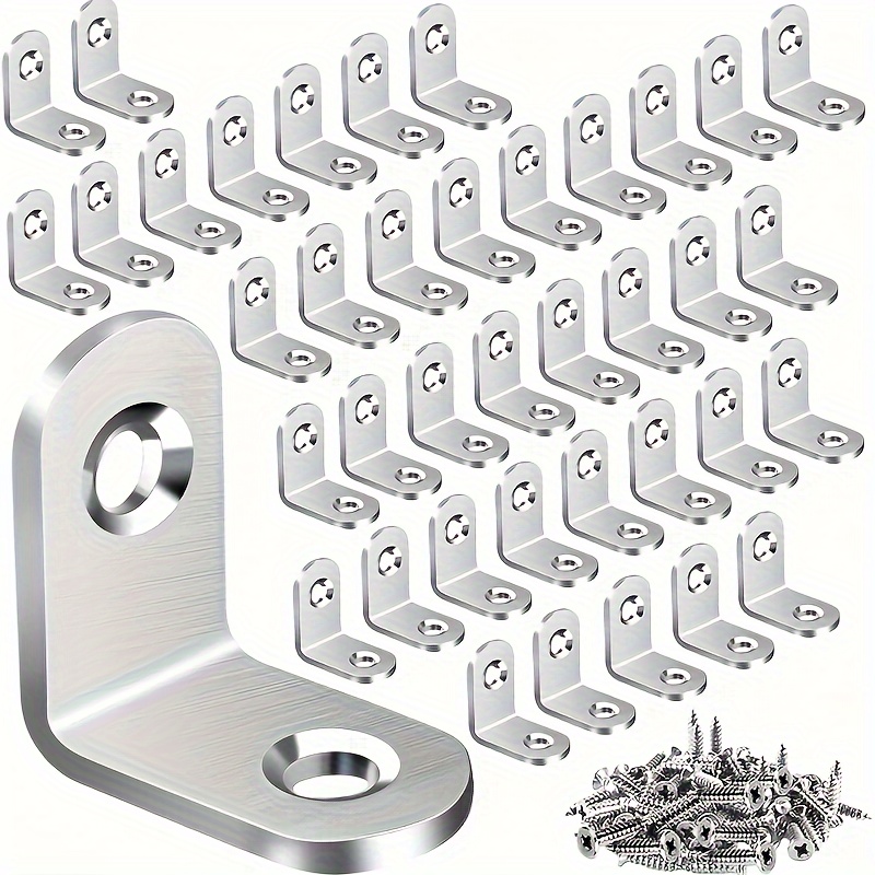 

201 Stainless Steel L-shaped Angle Bracket Set - 90 Piece Heavy Duty Corner Brace Kit With 60 Screws, Ideal For Furniture, Shelves, Cabinets, And Drawers - 30pcs Right Angle Connectors