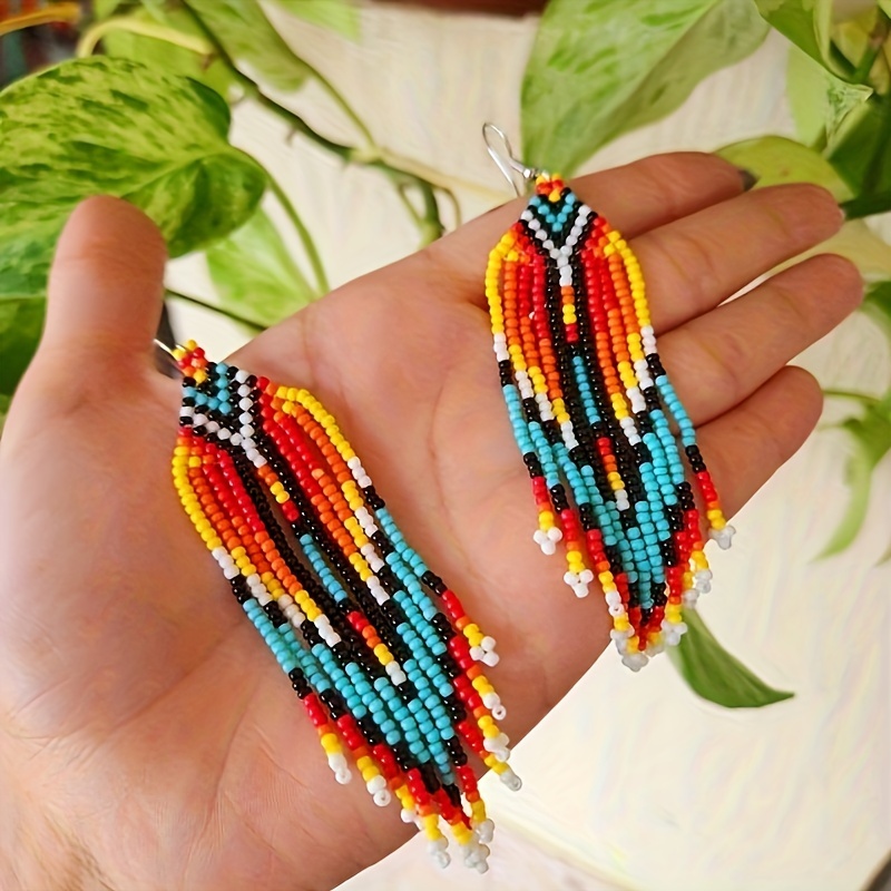 

Bohemian Beaded Tassel Dangle Earrings, Handcrafted Glass Beaded Dangle Ear Jewelry, 1 Pair, Western Style, Elegant Drop Earrings For Any Occasion, Perfect Gift For Friends & Family