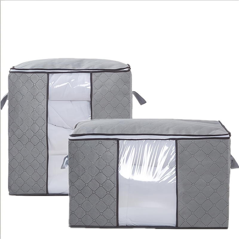 Image of 2pcs Quilt Storage Bag, Foldable Clothes Storage Bags, Home Blanket Luggage Zipper Organizer Bags, Wardrobe Organizer