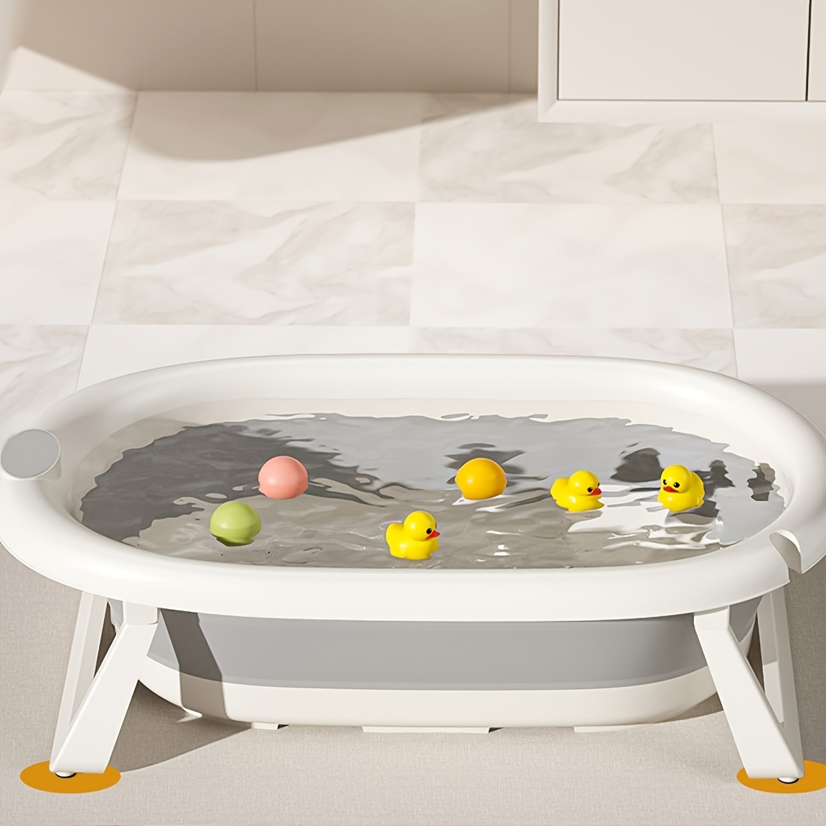 Baby Large Bath Tub for Children, Plastic Folding Bathing Basin, Foldable Soaking Tub That Can Be Used for Sitting Or Lying Down, Includes a Folding Bath Rack, Folding Water Bucket, And Folding Water Scoop in a 4pcs Set