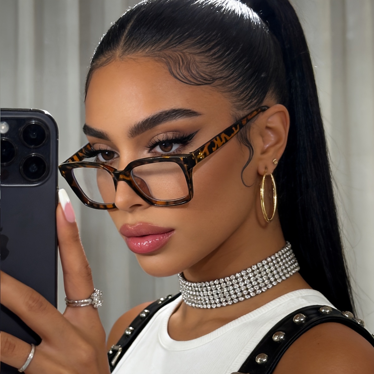 Square-Frame Glasses with Clear Lenses for Women