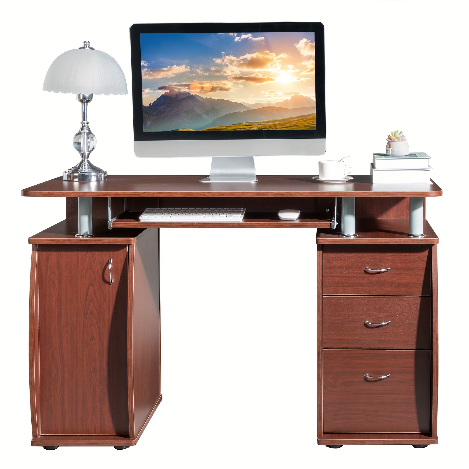 

Portable Computer Desk With 3-drawers 1-door Black/coffee/wood Color