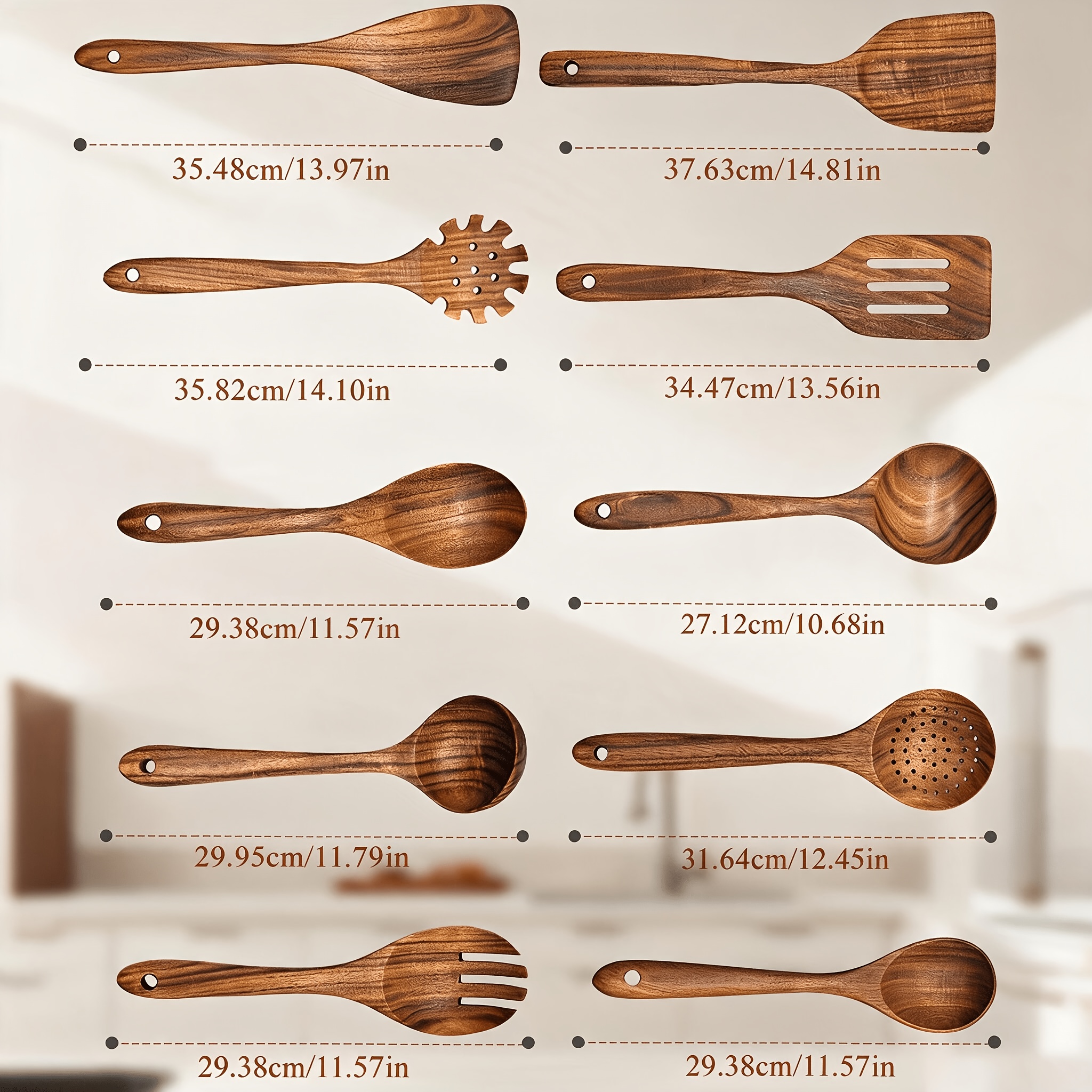 TEMU 10pcs Set Of Teak Pan Spatulas, Heat-resistant And Non-damaging To The Pan, Household Solid Wood Cooking Spatula And Spoon Set