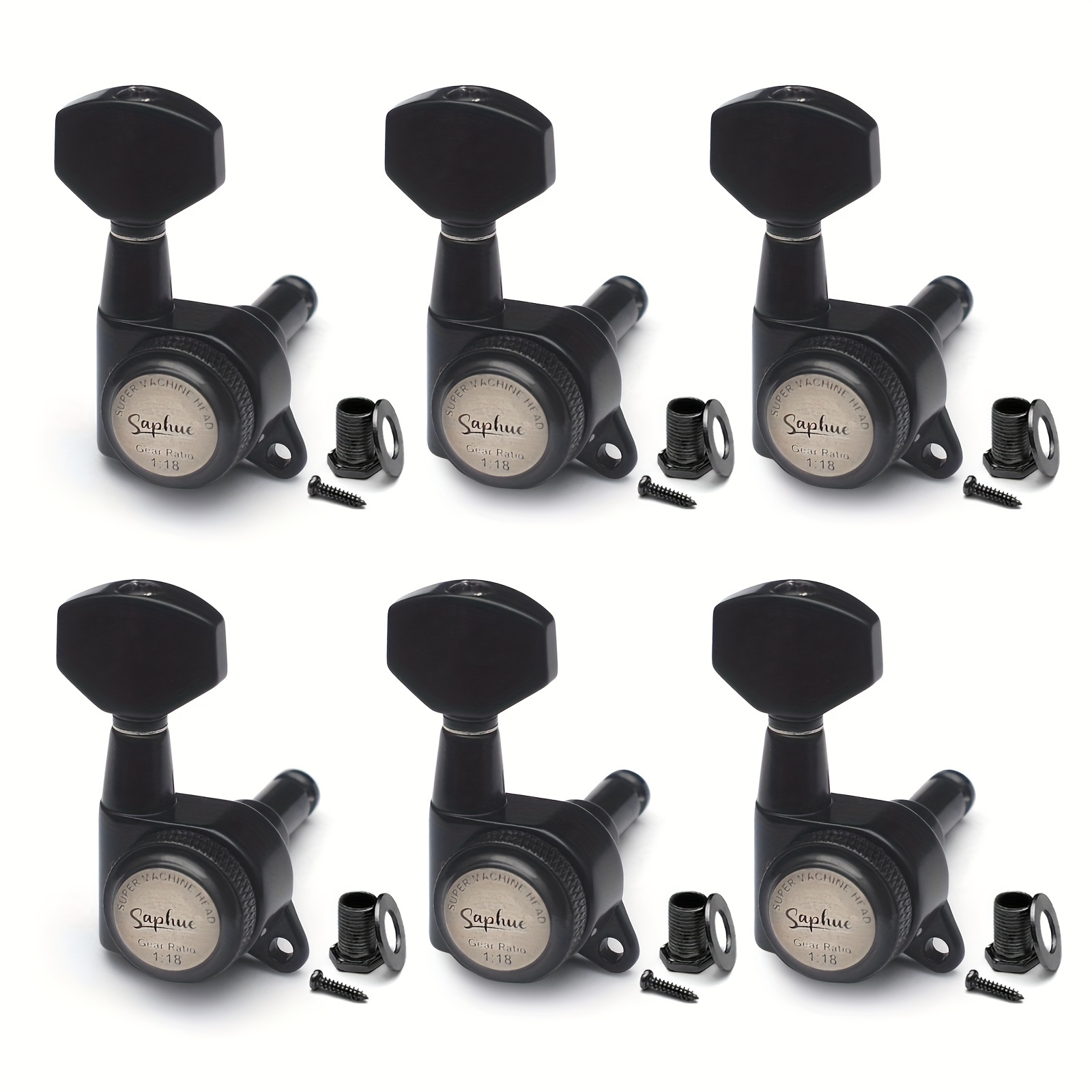 [SAPHUE Guitar Locking Tuners] SAPHUE 6pcs Guitar Locking Tuners | 1:18 Lock String Tuning Key Pegs Machine Head with Hexagonal Handle Replacement for Electric Folk or Acoustic Guitars - Black/Golden/Chrome