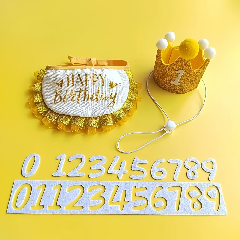 TEMU ペット誕生日パーティーデコレーション：かわいい王冠ヘッドバンド、よだれかけ、数字デコレーション 猫・犬用 ソフト調節可能紐付きバンダナ ブルー、ピンク、レッド、イエローの多色展開 クリスマス、デー、、ハロウィン、新年、感謝祭の仮装用ペット衣装