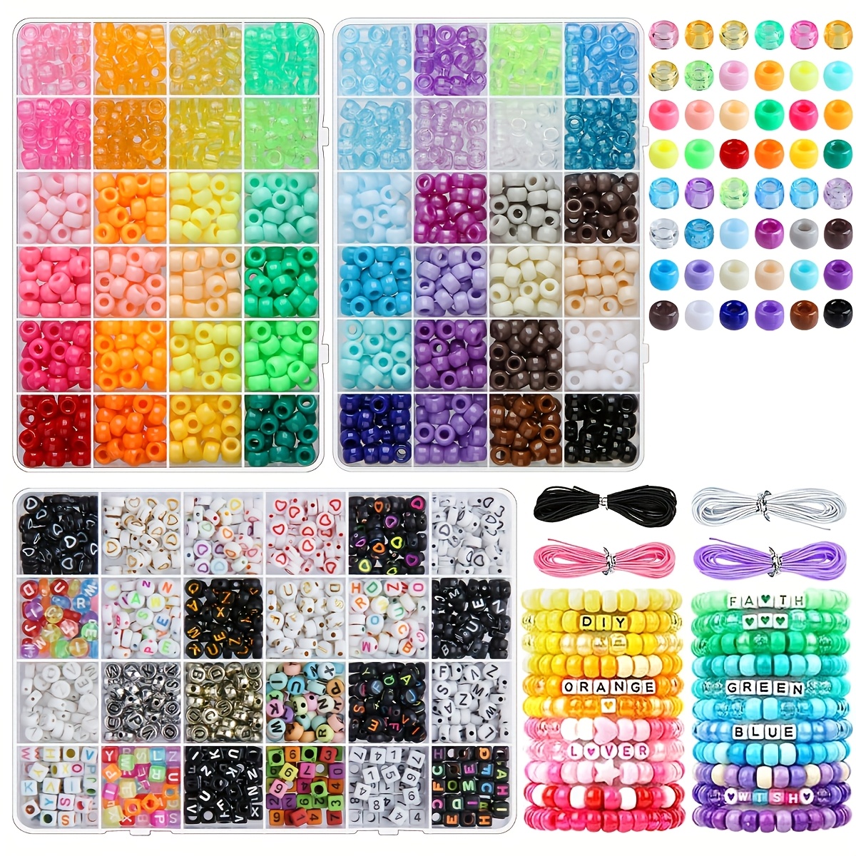 Image of 48 Colors Gandhi Beads, Plastic Beads And Letter Beads Bracelet Making Kit, Letter Beads Bracelet Jewelry Making With Elastic Thread, Suitable Beginners, Suitable Wire And Scissors