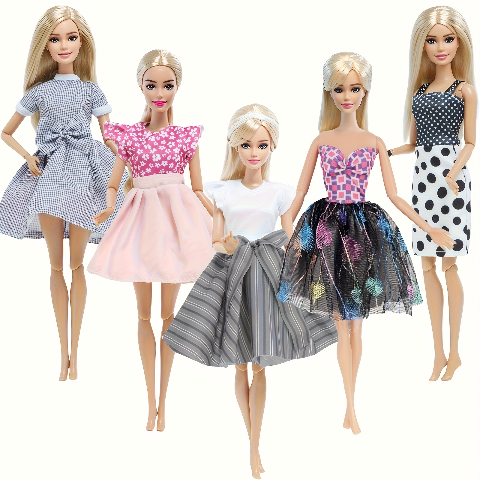Image of 5pcs Fashion Doll Outfit Set, Fashion Dresses For 11.5-inch Dolls, Casual Daily Wear, Doll Additions, Polyester Fiber, Doll Combination (doll Not Included)