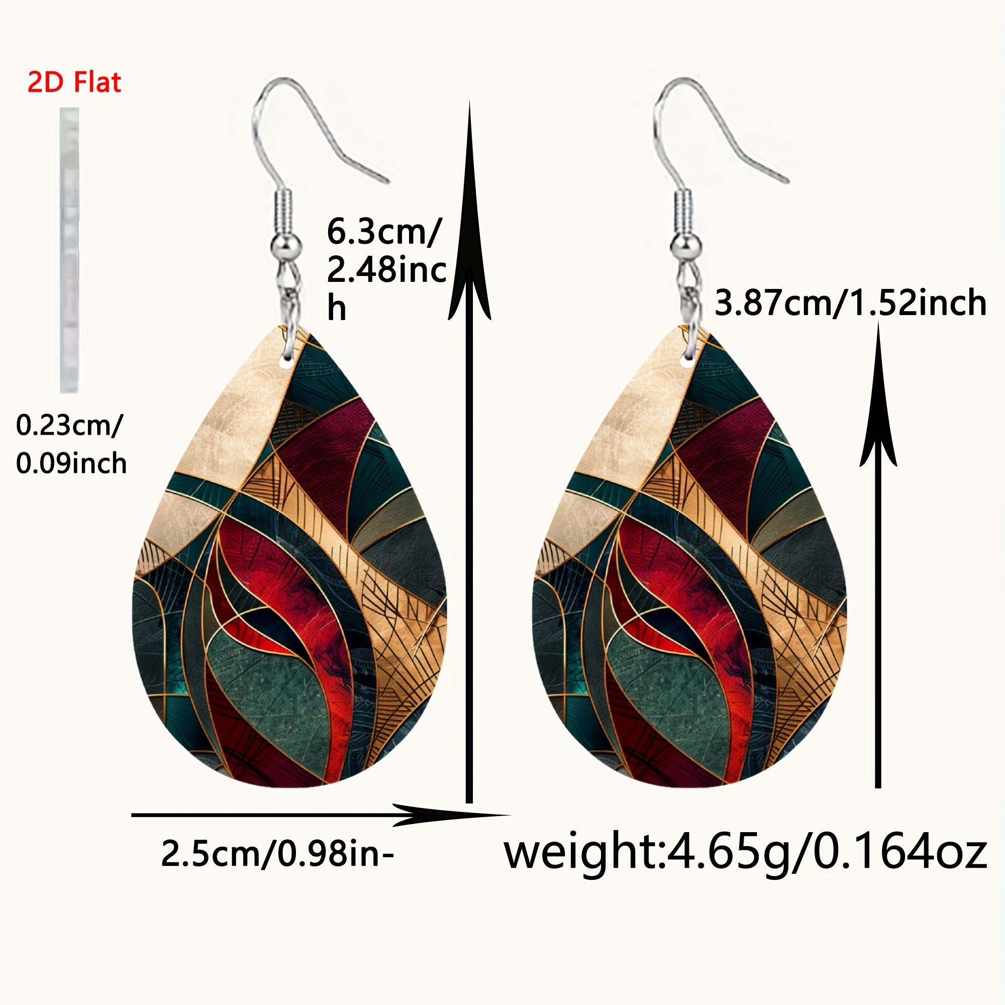 Image of 2d Flat, 1 Pair Women's Vintage Geometric Dangle Earrings - Steel Ear Posts & Acrylic Teardrop Pendants, Retro Elegant Jewelry For Casual Attire & Parties, Birthstone Design, 2d Flat